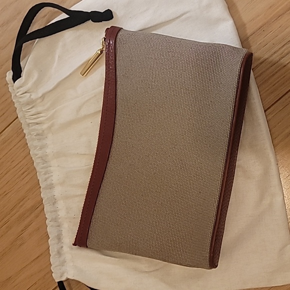 Cuyana Mini Canvas and Leather Tan and Deep Red Pouch with Gold Zipper - Picture 6 of 8